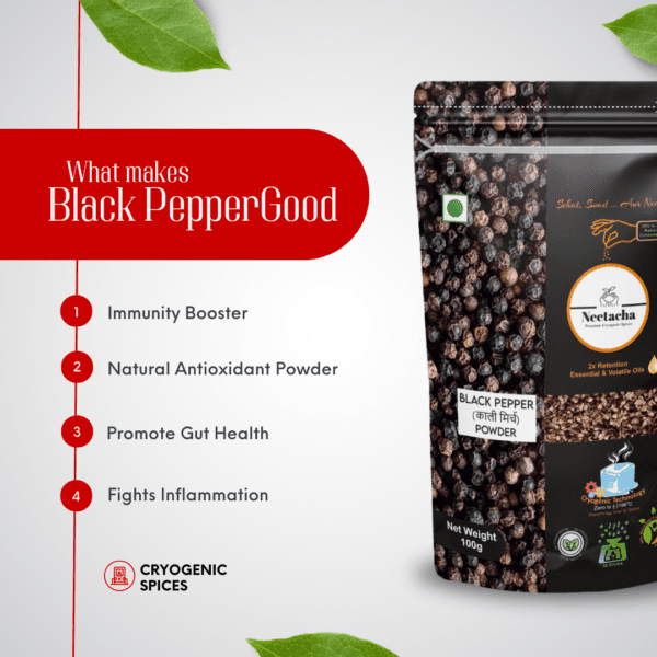 NEETACHA Premium Cryogenic Black Pepper Powder I 100g - Image 3