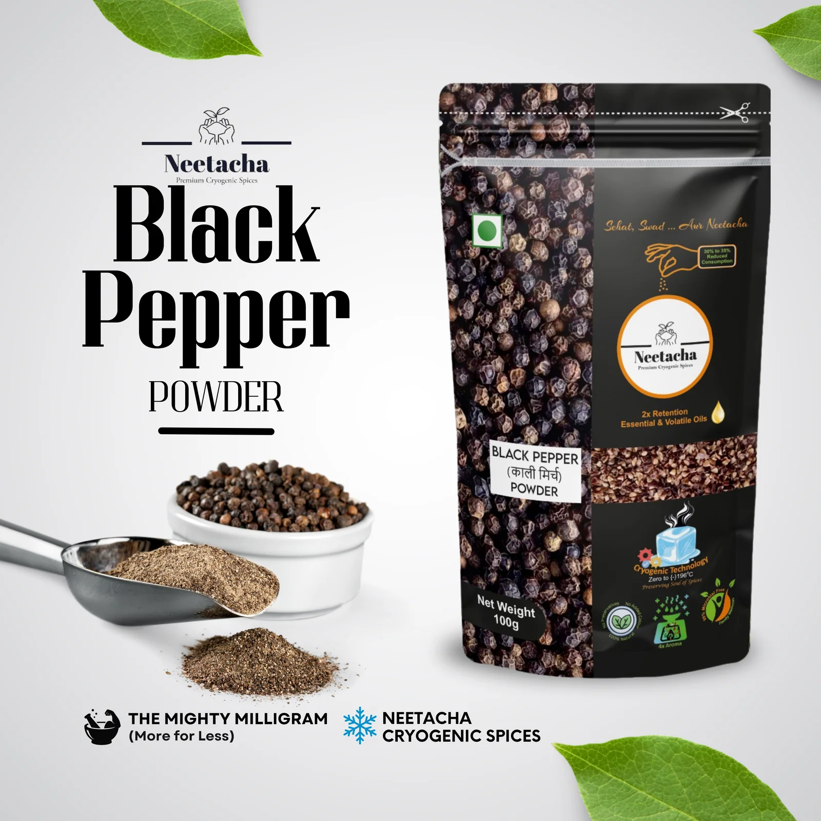 NEETACHA Premium Cryogenic Black Pepper Powder | 100g